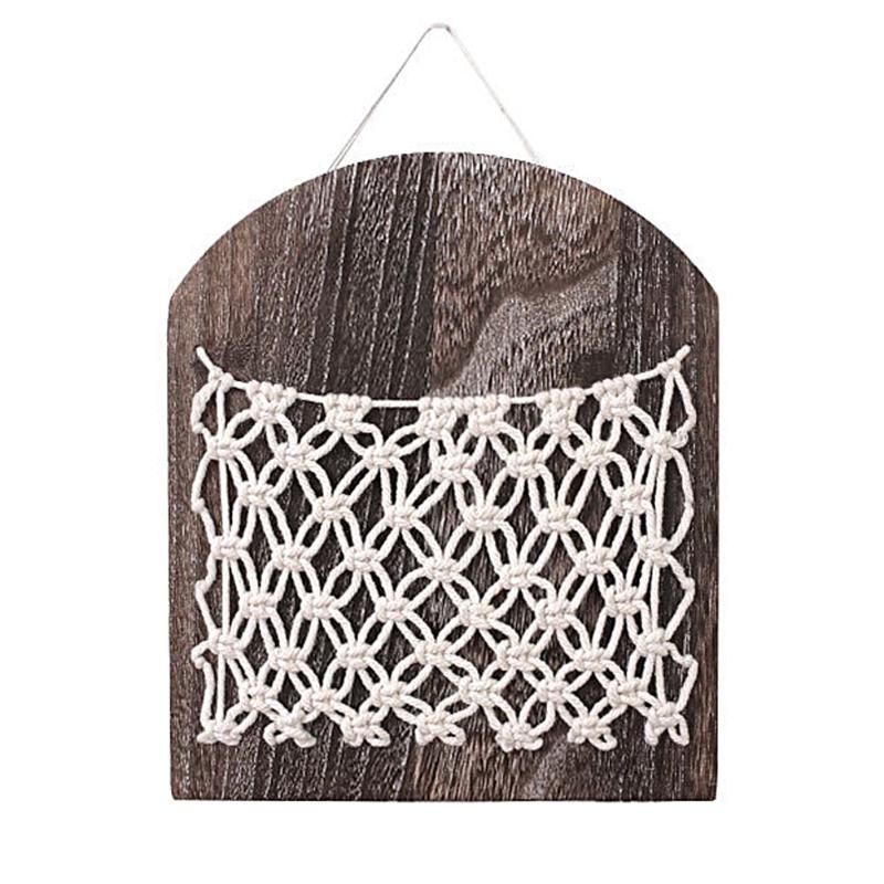 

1Pc Wooden Storage Rack Home Storage Holder Weaving Hanging Pouch Decorative Basket for Families Home Wall Bedroom, Brown