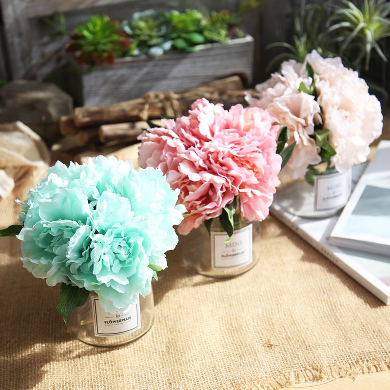 

5heads 10CM Artificial decoration Flowers silk flower European Fall Vivid Peony Fake Leaf Wedding Home Party Decoration
