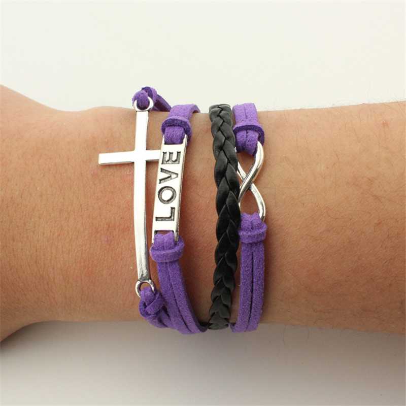

Womens Punk Multi-Layer Leather Braided Infinity Love Charm Bangle