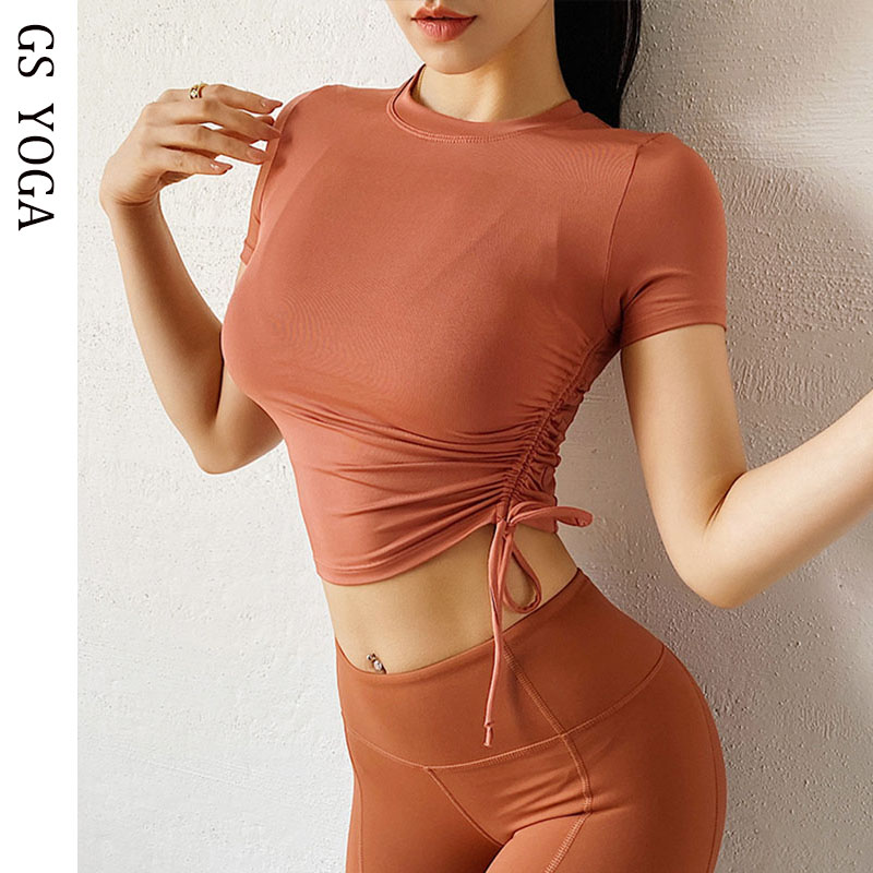 

Women Drawstring Sport Shirts Short-Sleeve Gym T Shirt Tight Quick-Drying trainning yoga Tops Outdoors Running T Shirts, Blue