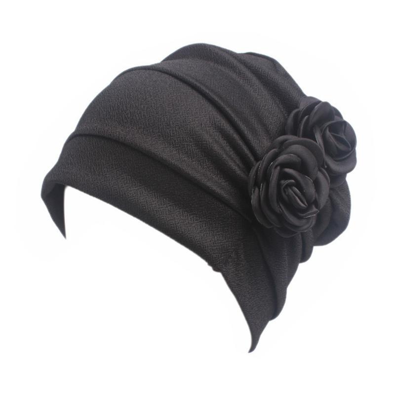 

Women Flower Pattern Western Style Chemotherapy Cap Cancer Hat Comfortable Head Wrap Beanie Solid Ruffle Hair Loss Accessories, Black