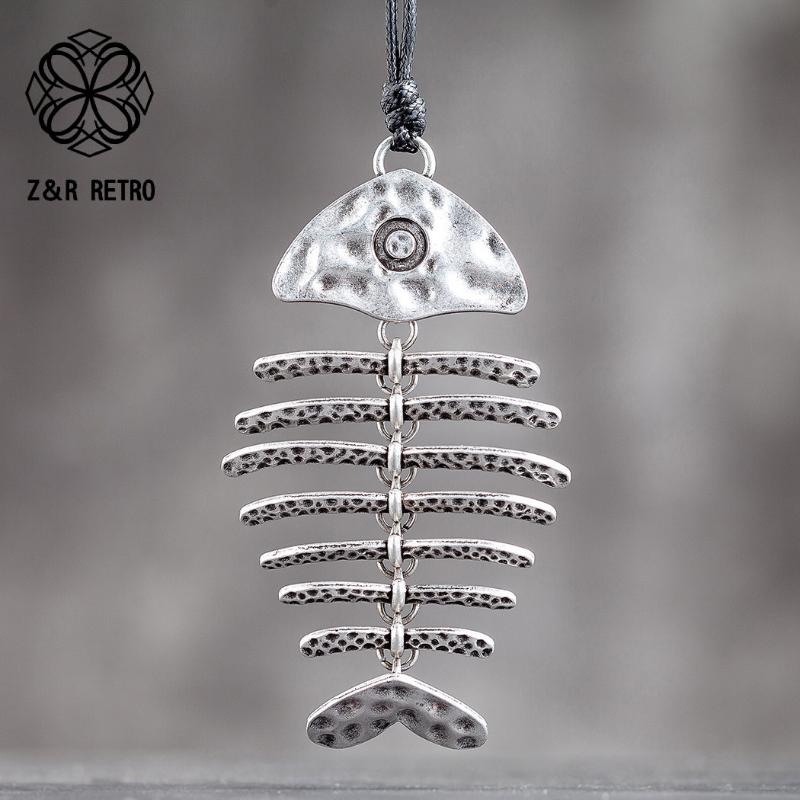 

Silver Color Fish Bone Pendants Jewelry Accessories Bijouterie Female Decoration Gifts Large Massive Necklaces for Women Lovers