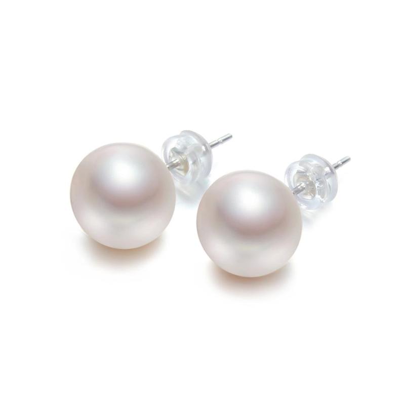 

Stud Earrings For Women Real 925 Sterling Silver pearl earrings Natural Freshwater Big Pearl White Pink Purple 10.5-11mm