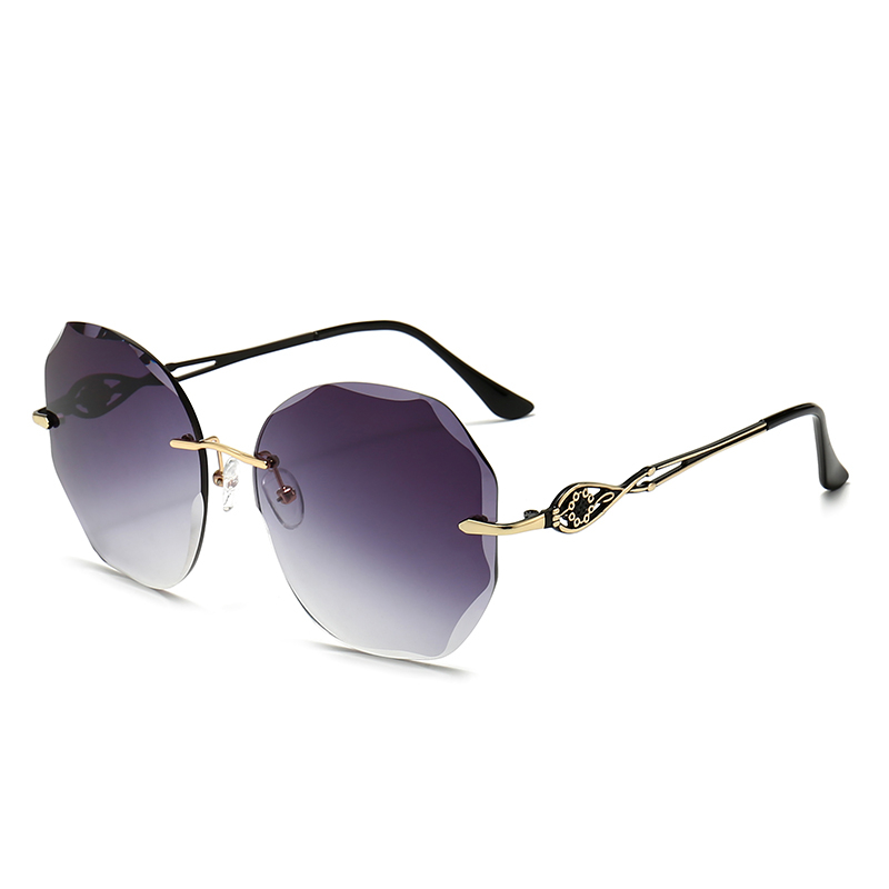 

Fashion Women's Oversized Sunglasses Vintage Brand Alloy Rimless Glasses Metal Round Gradient Purple Pink Eyewear For Female