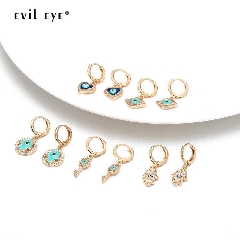 

EVIL EYE Fatima Hand Key Heart Drop Earrings Turkish Eye Charm Dangle Earrings Fashion Jewelry for Women Girls Jewelry BD281