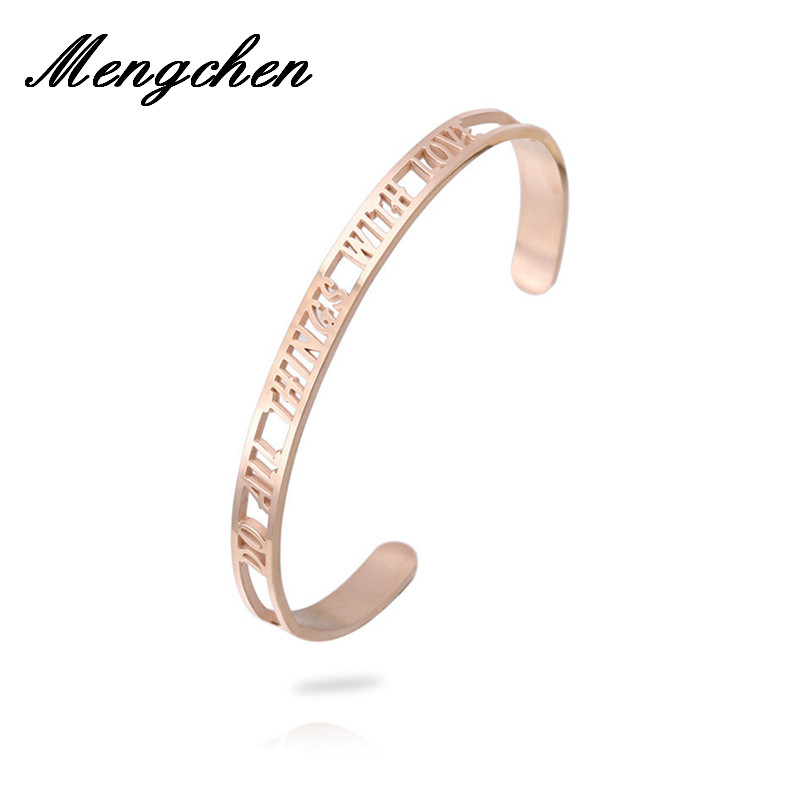 

5PCS/Set Best Friends Letters DO ALL THINGS WITH LOVE Engraved Bangle Stainless Steel Lettering Bracelet Gift