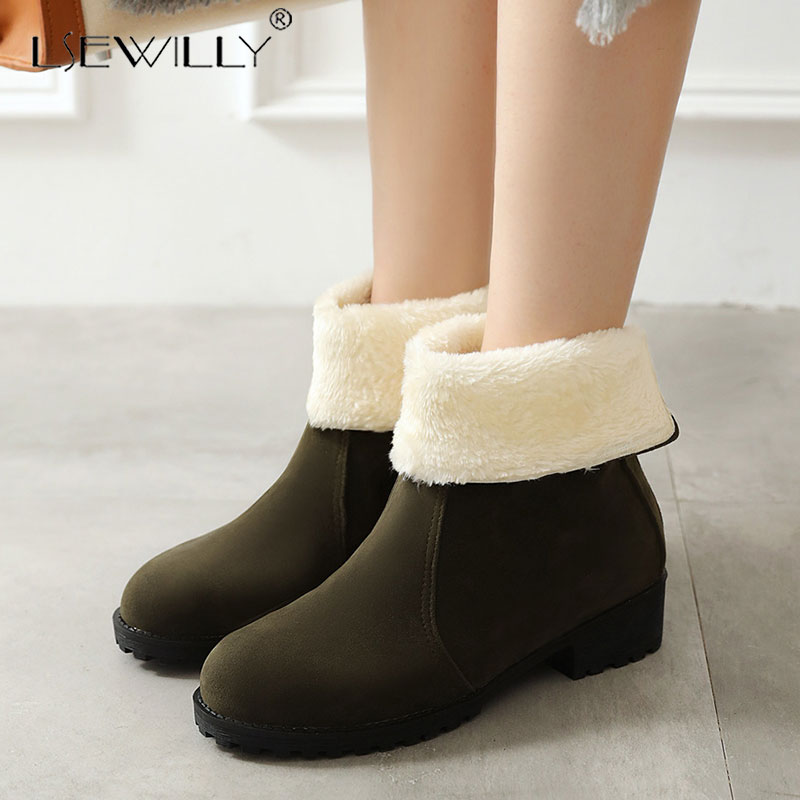 

Lsewilly Fashion New Hot Dropship Plus Size 46 Chunky Heels Autumn Winter Snow Boots Woman Shoes Zipper Casual Shoes Women Boots, Black