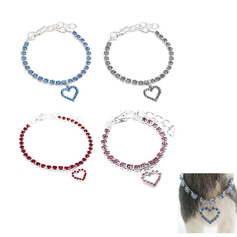 

Bling Crystal Dog Collar Heart Shape Diamond Puppy Pet Shiny Full Rhinestone Necklace Collar Collars for Pet Dogs Accessories