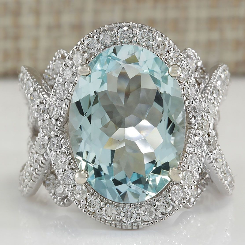 

Classic Big Oval Sky Blue Zircon Rings For Women Jewelry Wedding Engagement Gift Luxury Crystal Stone Silver Color Rings 30K012