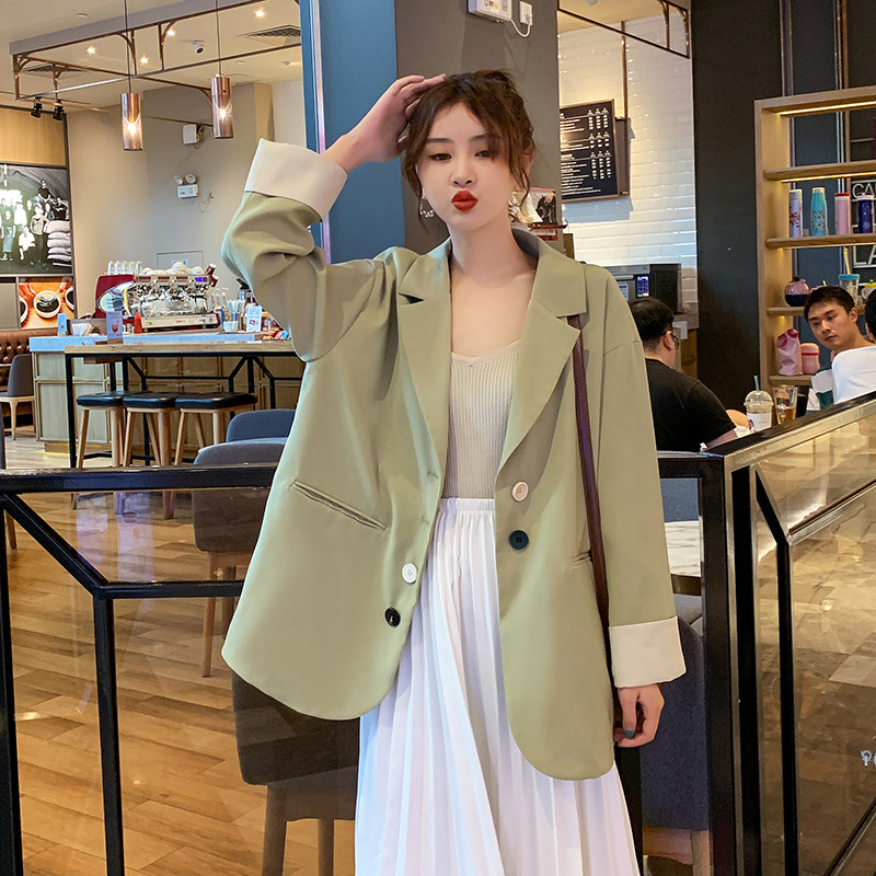 

Single Breasted Solid Blazer Women Fashion Oversize Office Lady Jackets Elegant Pockets Buttons Suits Casual Female Coat YT80238, Green