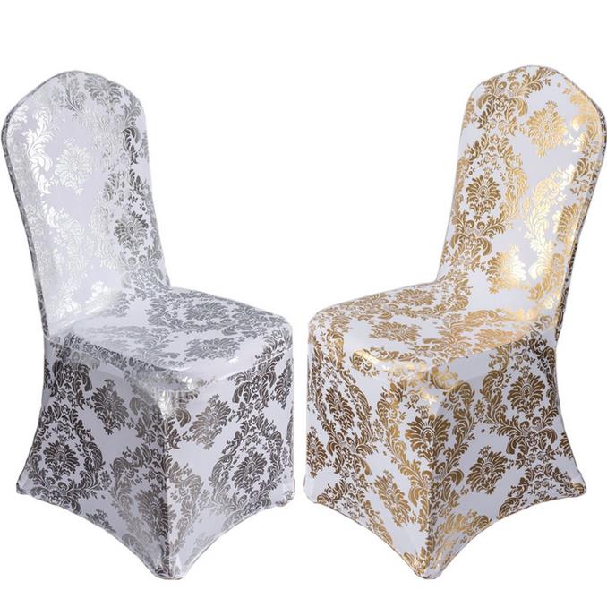 

100 STKS Bronzing Stoel Cover Elastische Spandex Bekledingen Goud Afdrukken Bloem Stoelen voor Bruiloft Banket