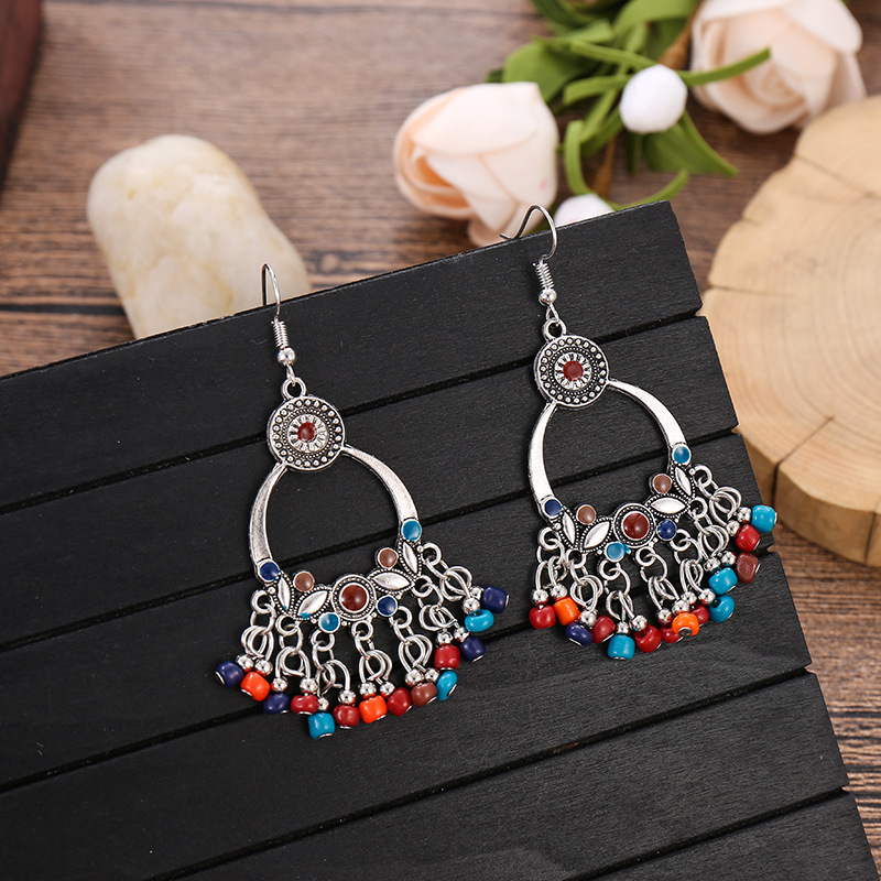 

Dangle & Chandelier Summer Beaded Earrings 2021 Silver Color Jewelry For Women Vintage Ethnic Boho Tassel Drop Accessories