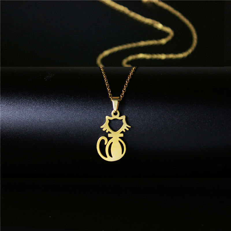 

Fashion Gold Stainless Steel Necklace for Women Origami Cat Choker Pendant Necklace Gift Unique Design Lovely Animal Jewelry