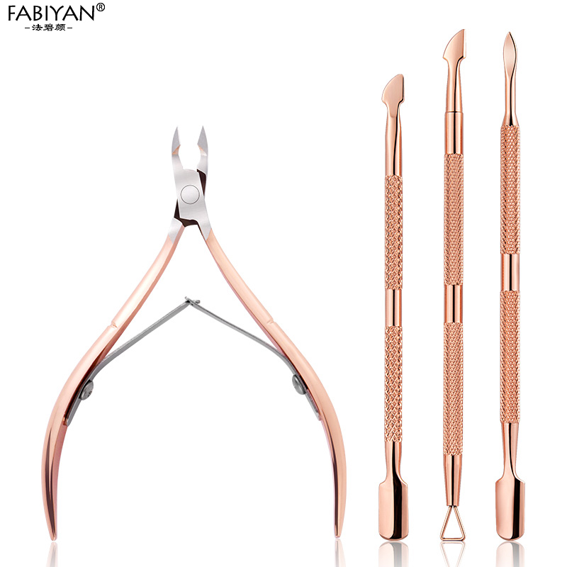 

Stainless Steel Rose Gold Cuticle Pusher Nipper Scissor Manicure Set UV Gel Polish Remove Nail Art Clipper Care Cleaning Tool