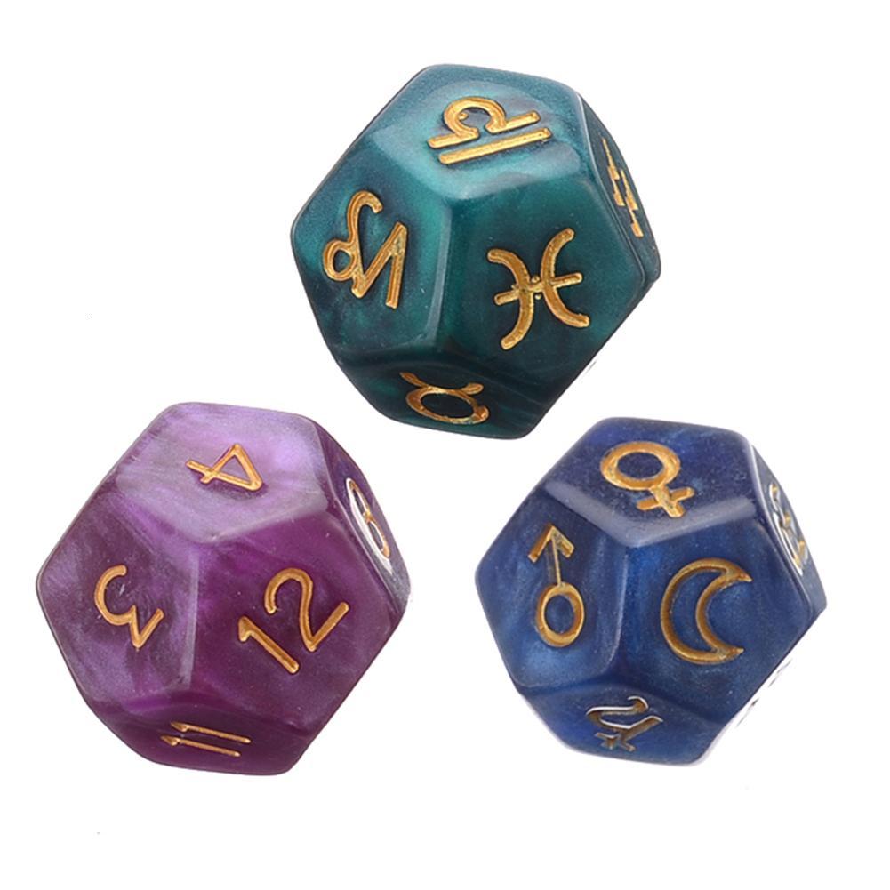 

12 Sides 3Pcs Dices Resin Games Tweezers Astrology Tarot Card Constellation Divination Dice Colorful Game Accessories