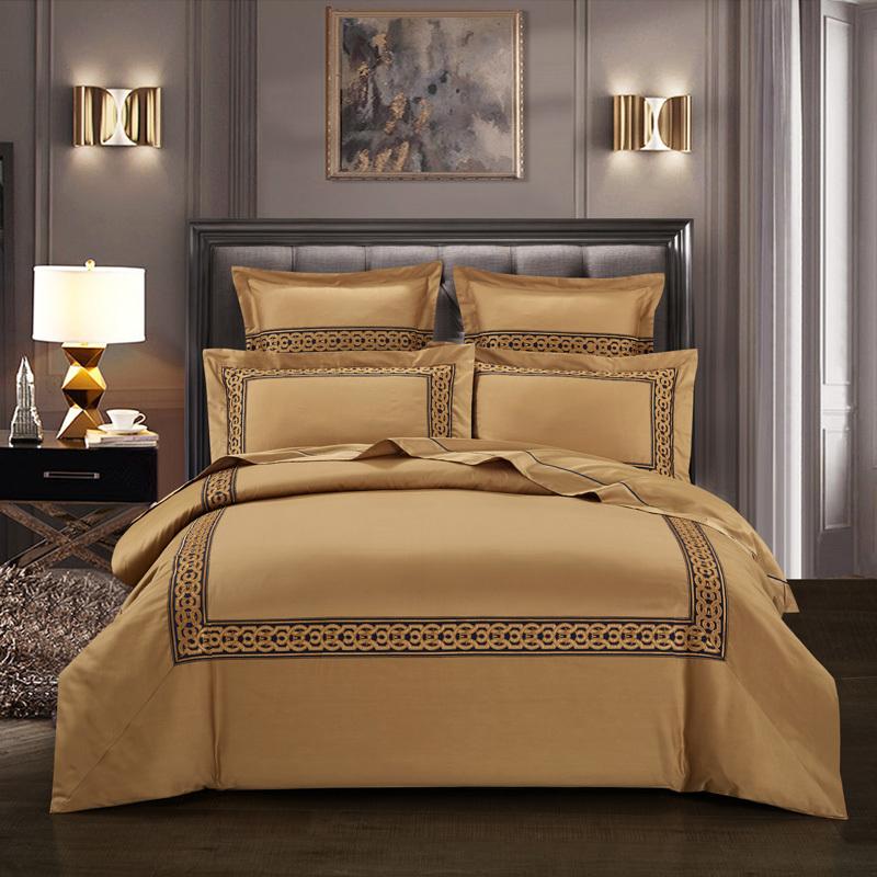

Bedding Sets 45 600TC Egyptian Cotton Embroidery Grey Gold Duvet Cover Set King Queen Size 4Pcs Bed Sheet Comforter Pillowcases, Color 2