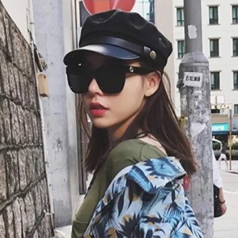 

Berets Network Red Sea Cap British-Style Retro Autumn And Winter Women's Hat Versitile Fashion-Casual Flat Top Korean-style Be, Black