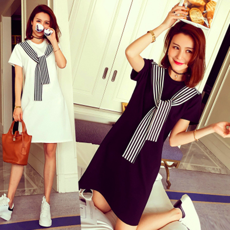 

Maternity Clothes 2020 New Summer Pregnancy Dresses School Style Loose Collar Tie Stripe Pregnant Dress Maternity Casual Dress, Black