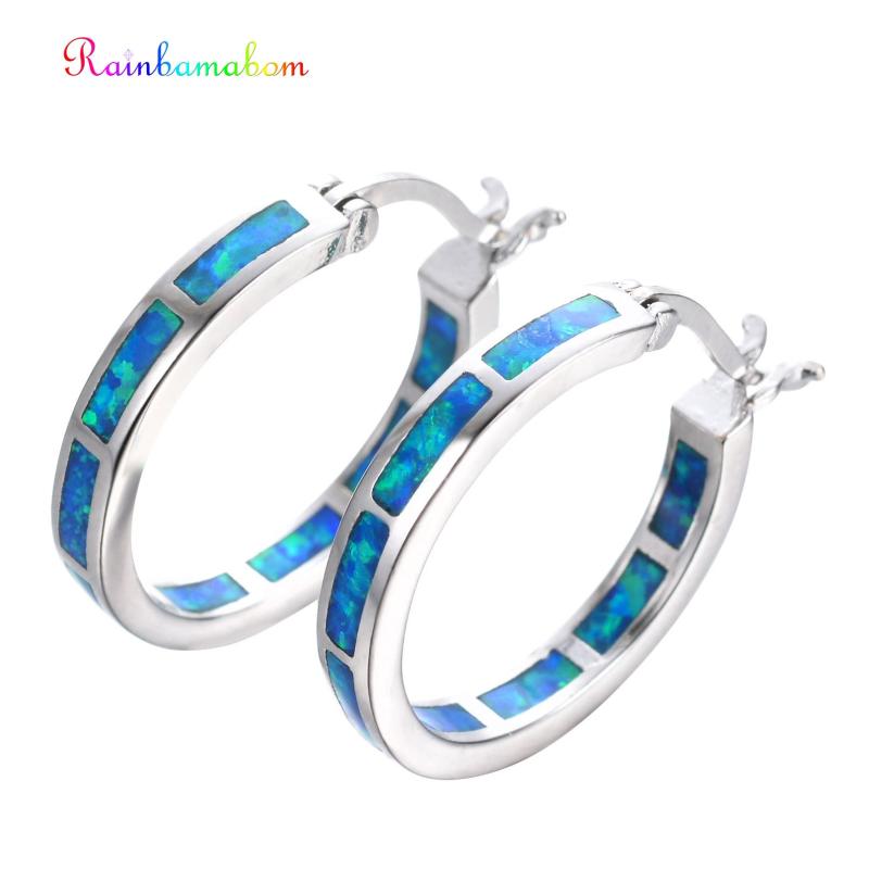 

Rainbamabom Real 925 Solid Sterling Silver Opal Gemstone White Gold Hoop Earrings Engagement Wedding Fine Jewelry Gift Wholesale