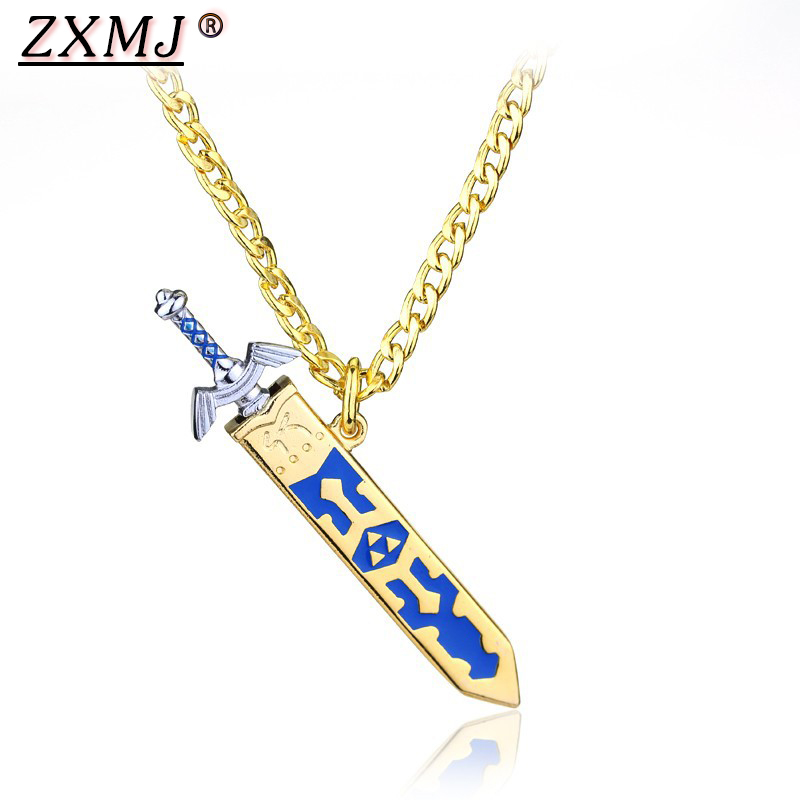 

ZXMJ The legend of Zelda Necklace Pendant Removable Master Sword Hot Game Gold Color Sky Sword Sheath Jewelry For Fans Souvenirs