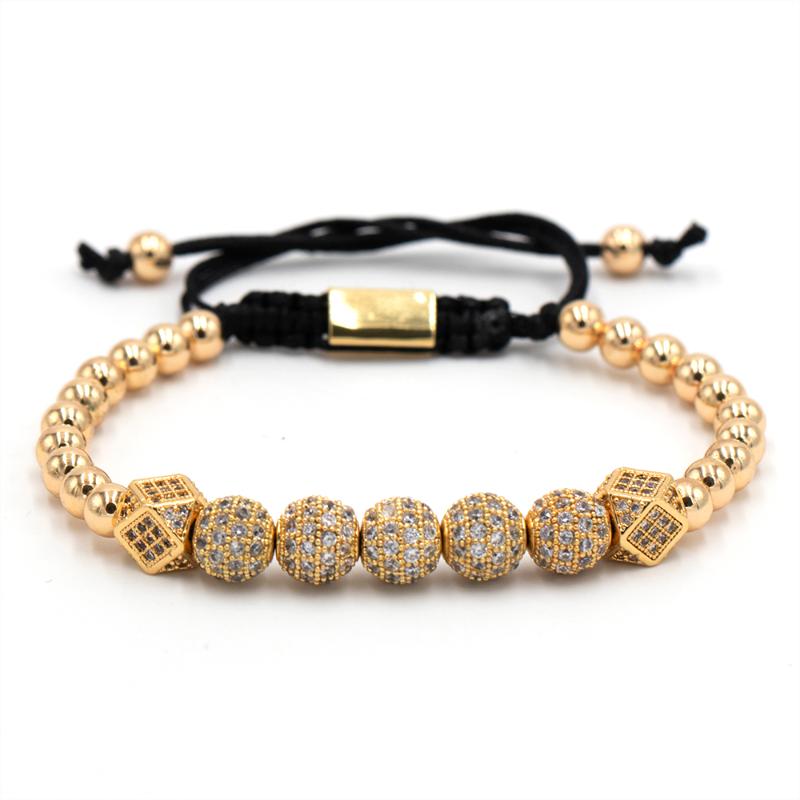 

Fashion Women Men Bracelet Pave CZ Luxury Rhombus Ball Bracelet Copper Beads Braiding Bangle Jewelry Gift