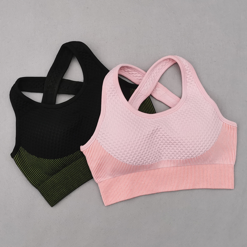 

2020 New Seamless Yoga Bra Tops Cross Back Sports Bra High Impact Sport Fitness Top Shockproof Running Bras Female, Pink