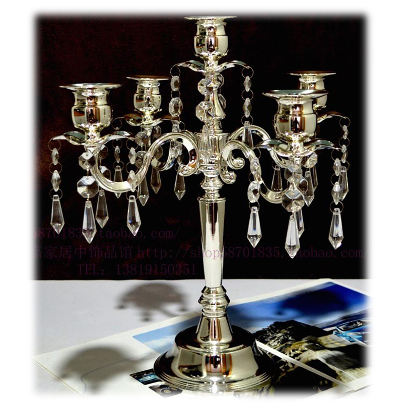 

Creative Silver 5 Arm Candlestick Metal Glass Crystal Candle Holder Romantic Valentine's Day Candlelight Dinner Home Decor FC316