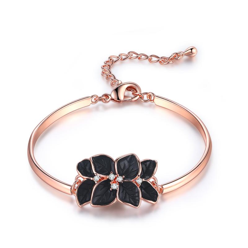 

Double Fair Vintage Black Oil Drip Leaves Style Bracelets for Women +CZ Rose Gold Color Fashion Jewelry Xmas Gift DFH005M