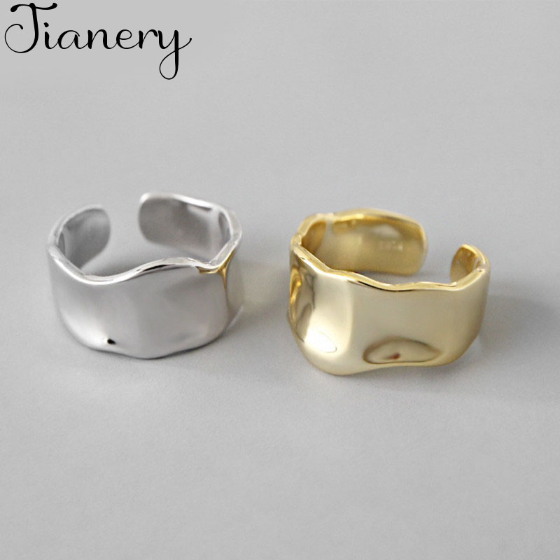 

Irregular Smooth Wide Opening Ring Silver Color Geometric Concave Convex For Women