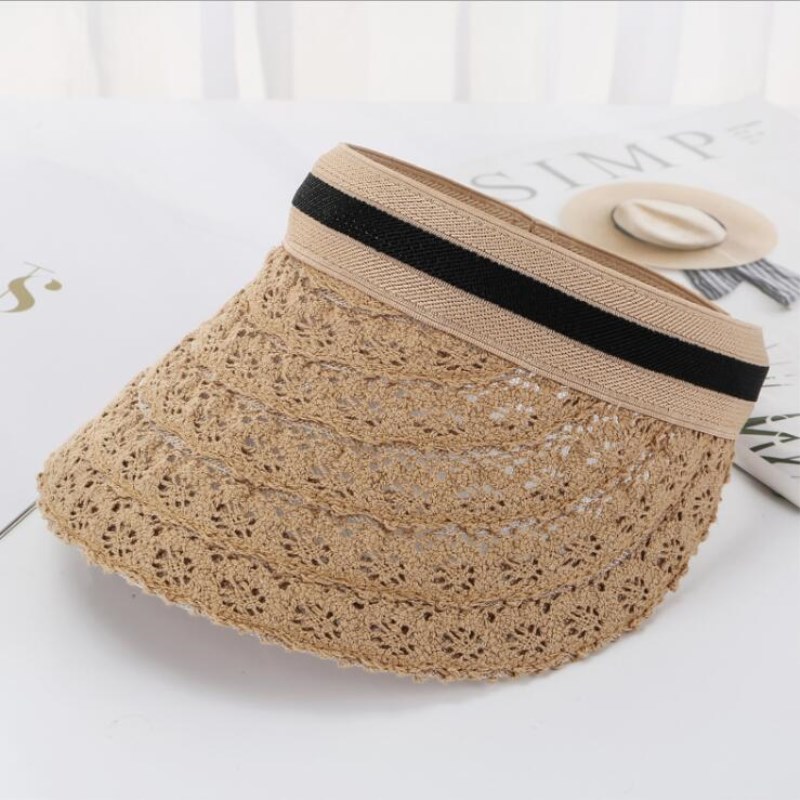 

Seioum Summer Women's Lace Empty top Visor Lady's Sun Hat Wide Brim Outdoor Fashion hollow Beach Hat Sun UV Protection Cap, White