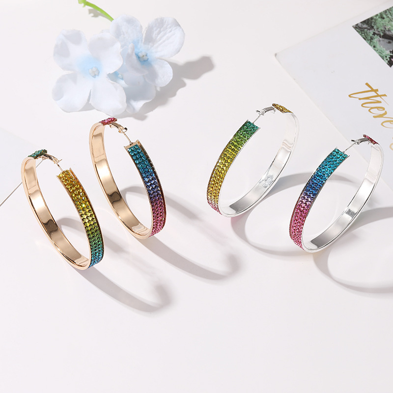 

Big Earrings Hoops With Colorful Crystals Gradients Alloy Circles Exaggerated 2020 Fashion Jewelry Birthday Gifts For Women