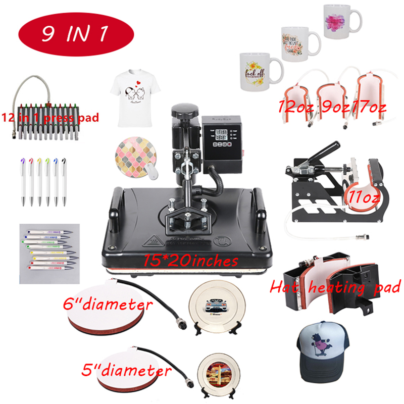

9 In 1 Heat Press Machine For Plate/Mug/Cap/TShirt Etc, Pen Press printer,Multifunctio sublimation /Heat Transfer Machine
