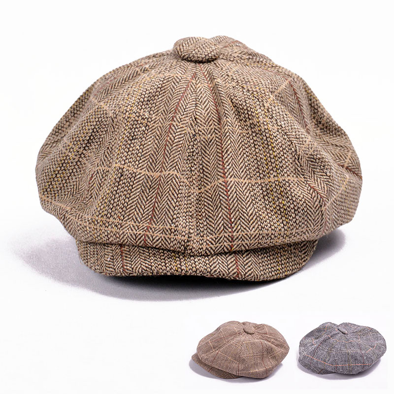 

Autumn Winter Beret Caps herringbone tweed newsboy cap men Octagonal Cap flatcap, travel flat hat boina masculina, Khaki