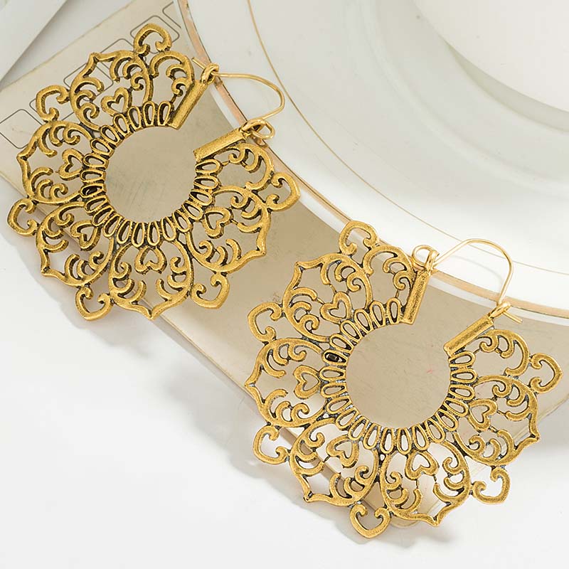 

Tribal Brass Earring Dangle Drop Earring Flower Ornate Swirl Gypsy For Women Boho Vintage EAR00C06A