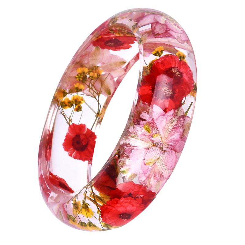 

Transparent Vintage Various Daisy Dry Flower Lucite Plastic Women Bracelet