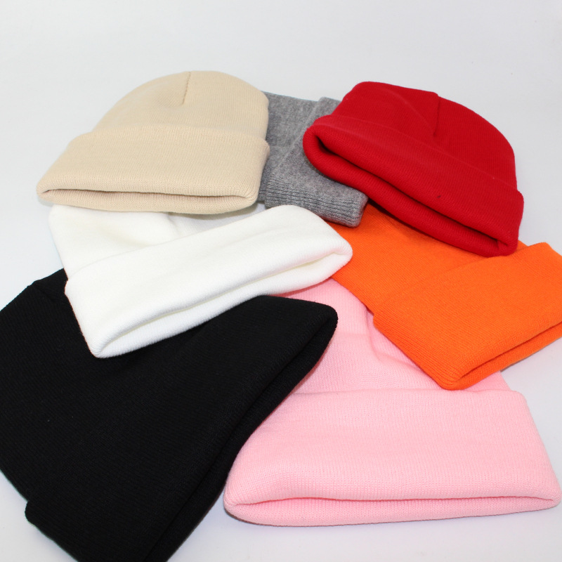 

Men Women Knitted Cotton Hat Solid Color Wool Hat Simple Knit Beanie Cap Student Couple Autumn Winter Warm Hip Hop Hat, White