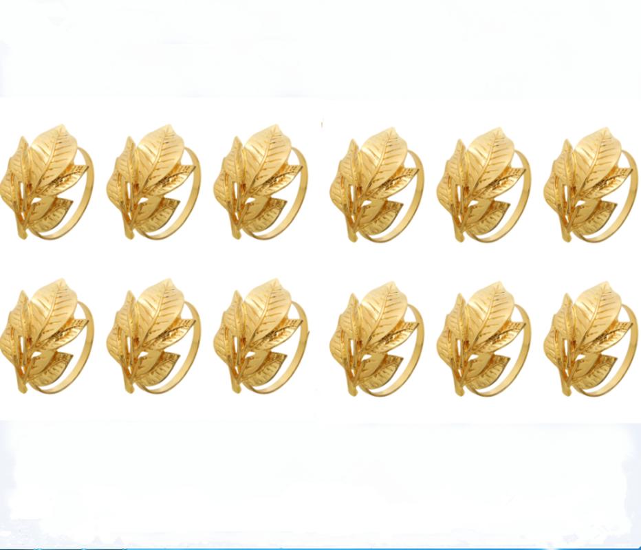 

SHSEJA 12pcs/lot Exquisite napkin ring holder table decoration gold leaf napkin buckle alloy ring dinner party wedding