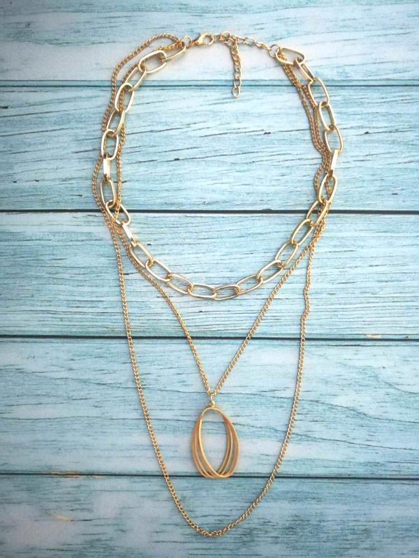 

Three Layers Exaggeration Jewelry Long Vintage Geometry Metal Chain Choke Necklace Lady Gift For Women Party