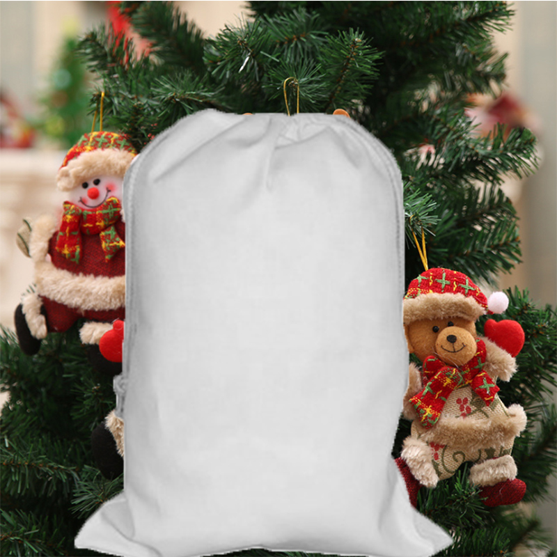 

10pcs/lot New Style White Blanks DIY Sublimation Christmas Santa Sacks Large Candy Drawstring Bag Party Ornament For Child Gift