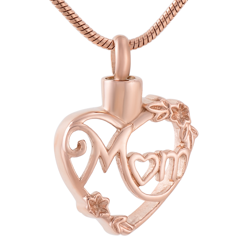 

IJD9465 Stainless Steel Cremation Hollow Design Mom In My Heart Pendant Necklace for Ashes Urn Keepsake For Women Jewelry