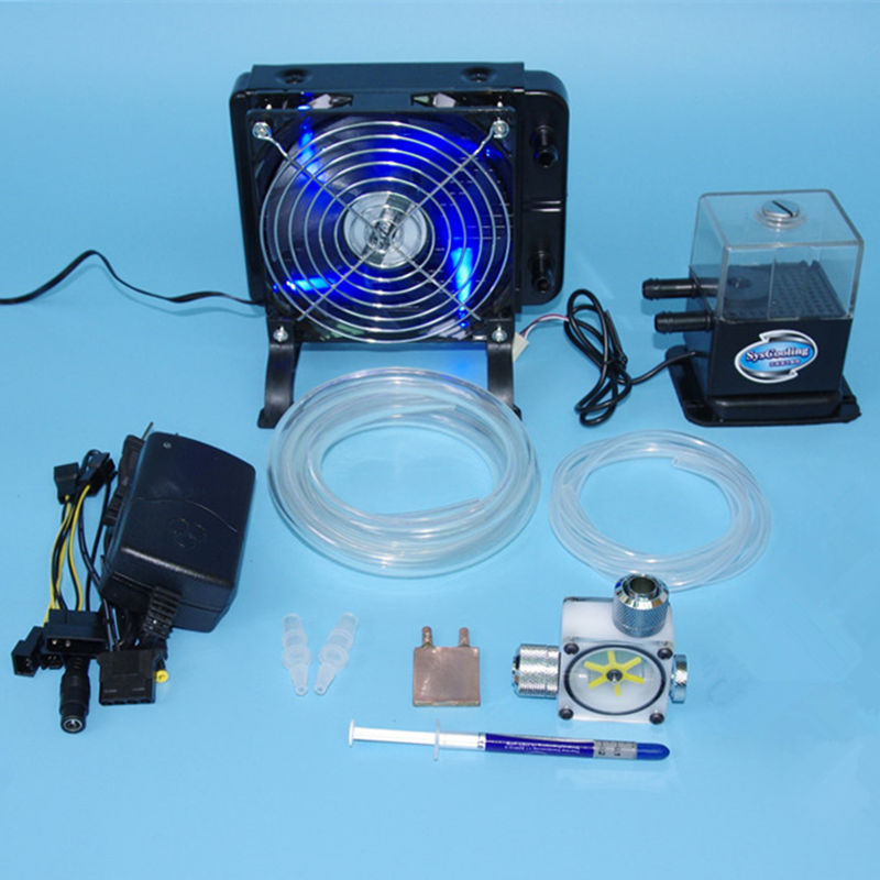 

DIY Laptop CPU GPU water liquid cooling cooler radiator Copper Block water Pump+water tanks+fins Heat sink fans sets system kit
