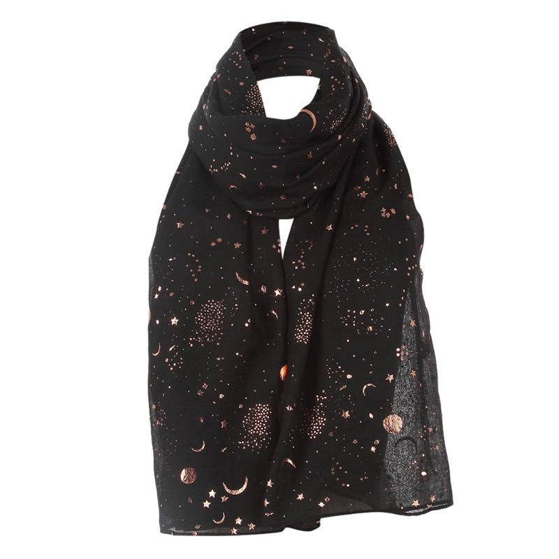 

Star Moon Foil Printed Scarf Women Fashion Scarf Wrap Silk Shawl Travel Scarves Autumn Christmas echarpe femme szalik