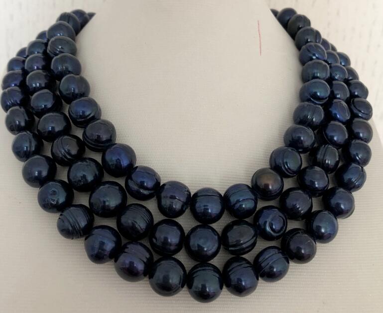 

Beautiful 11-12mm tahitian black blue pearl necklace 36" 50