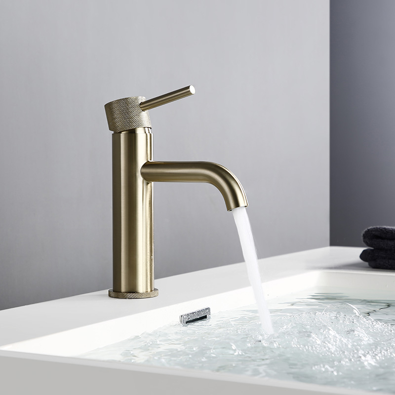 

Bagnolux Water Saving Brushed Gold Bathroom Faucet Single Hole Hot And Cold Water Round Spray Hole Brass Bathroom Hotel Faucet
