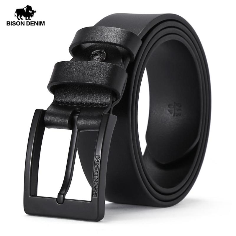 

BISON DENIM Genuine Leather Belt for Men Alloy Pin Buckle Cow Leather Strap Men Belt Fashion Vintage N71615, Black