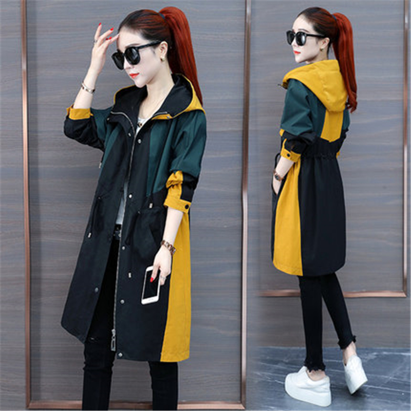 

Autumn Winter Long Windbreaker Jacket Female 2020 Fashion New Loose Hooded Temperament Windbreaker Coat Tide H00944, Apricot