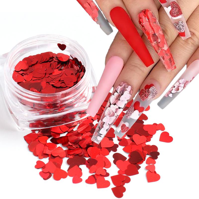 

Red Heart Nail Sequins Glitter Mix Gold Colorful 3D Holographic Nail Art Flakes Slices Paillette Manicure Decorations NTAX01-18