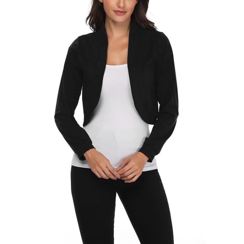 

Elegant Women Autumn Casual Long Sleeve Open Front Crop Top Female Shrug Open Stitch Jacket Office Lady Wear, Black