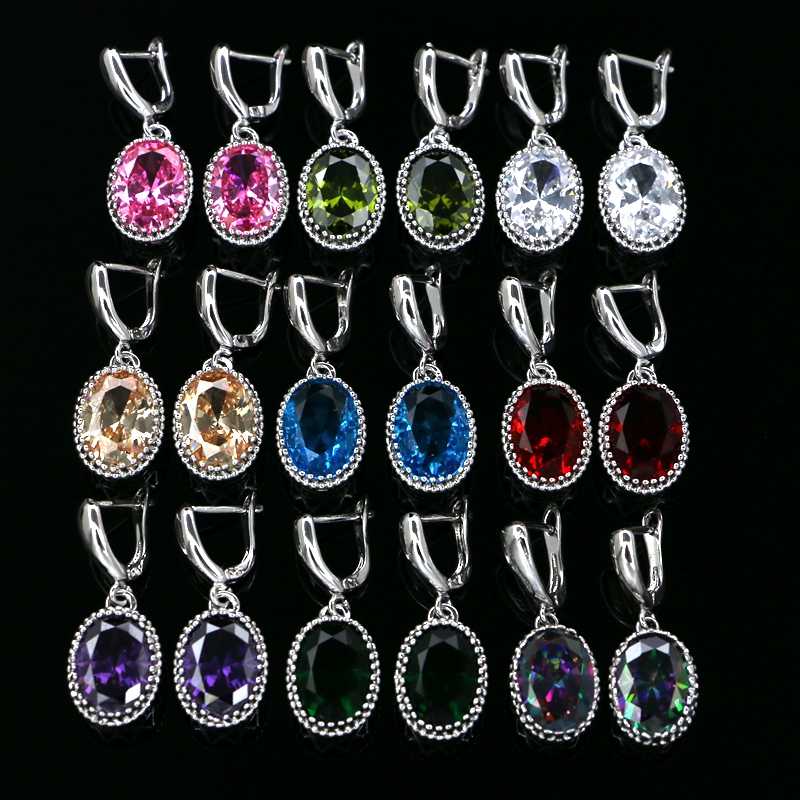 

Simple fashion big CZ Earrings for women 925 Silver Drop Earrings Stone Jewelry Gift For Party Best Friend