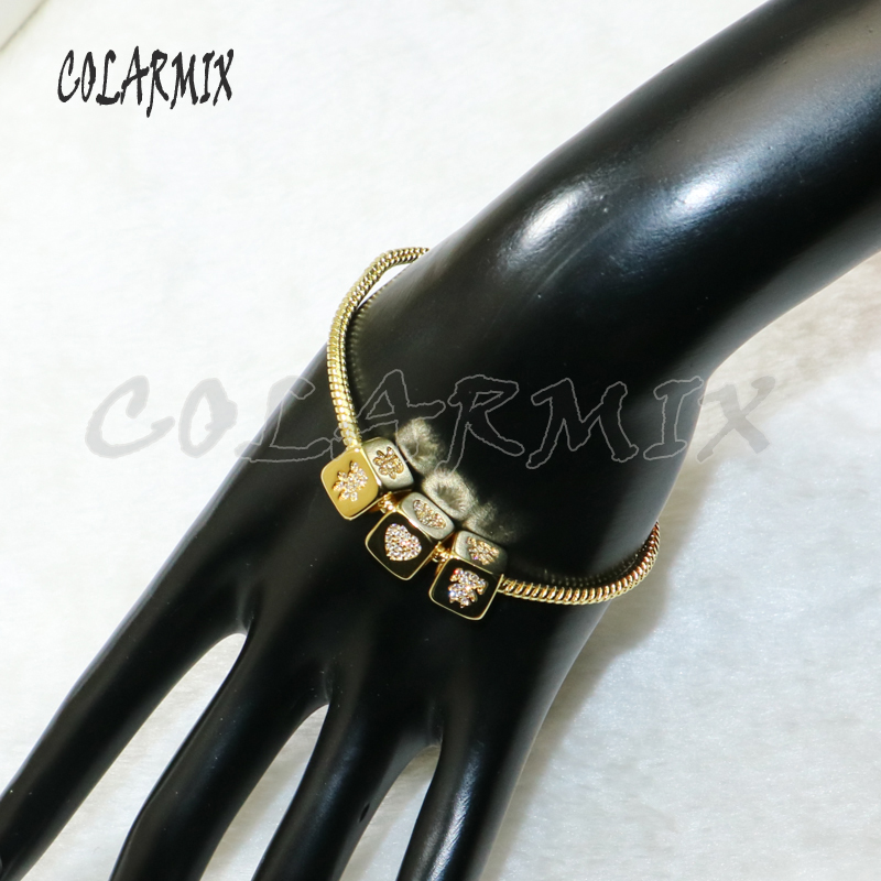 

4 Pcs Gold color Bracelet three Cube Zircon charms Square charms jewelry Bangle gift for lady 50279